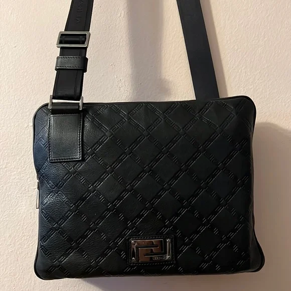 Versace unisex embossed logo monogram leather messenger briefcase crossbody bag - Picture 2 of 10